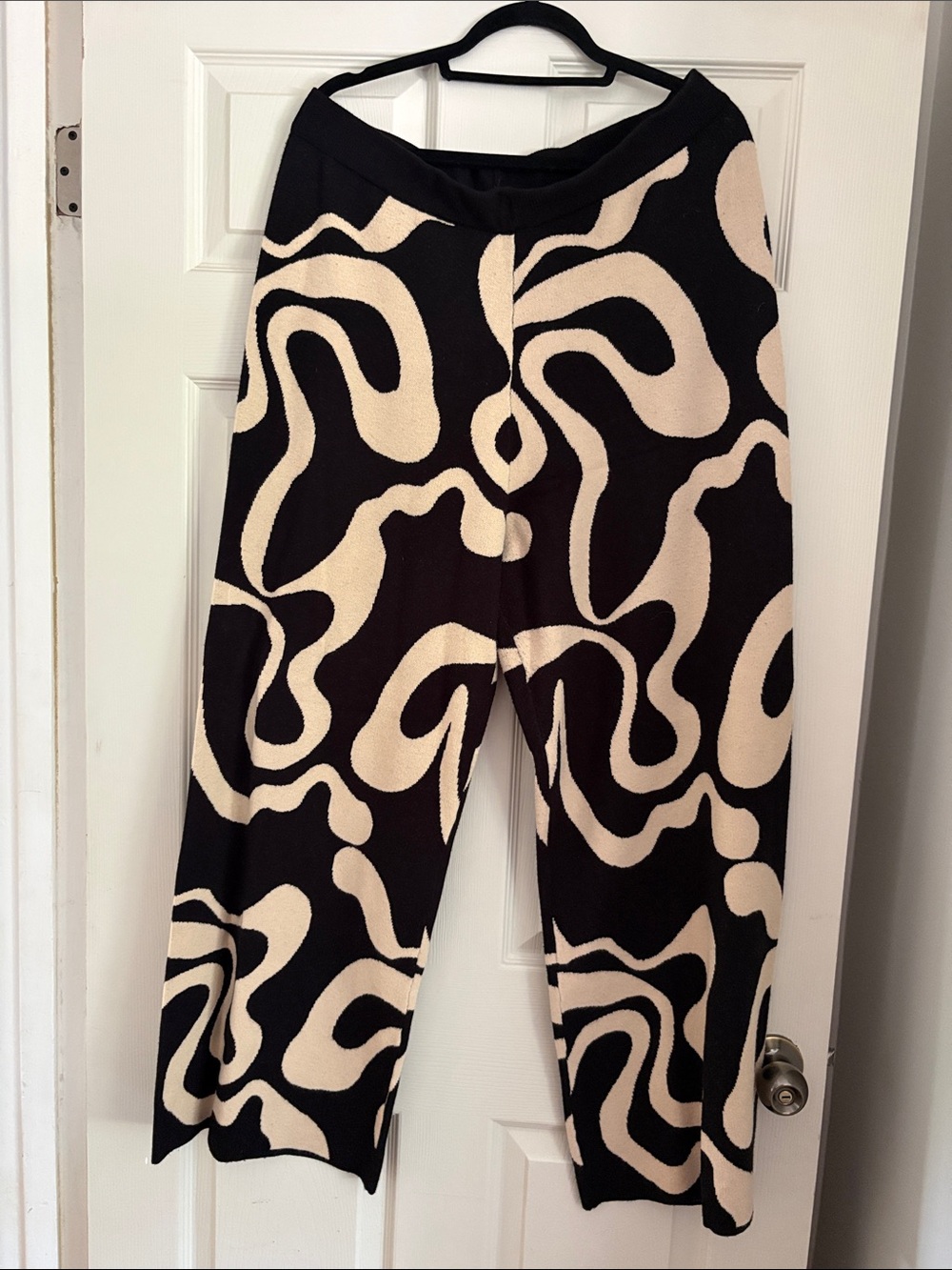 Cider Black & Cream Abstract 2 piece Wide-Leg Knit Pants - Picture 2 of 3